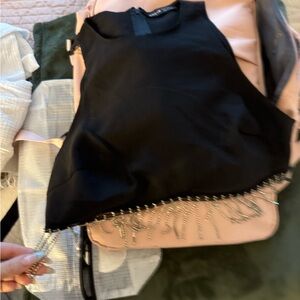 SHEIN Black Tank Top with Fringe Accents